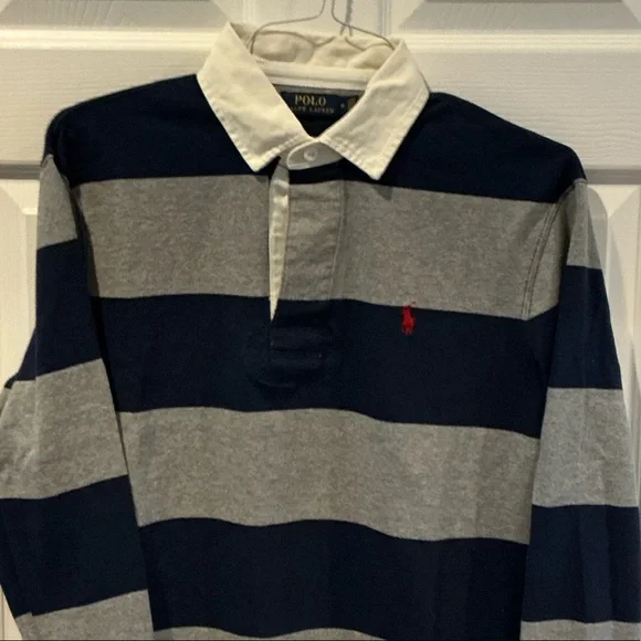 Polo by Ralph Lauren Navy & Gray Striped Rugby Shirt - Picture 1 of 4